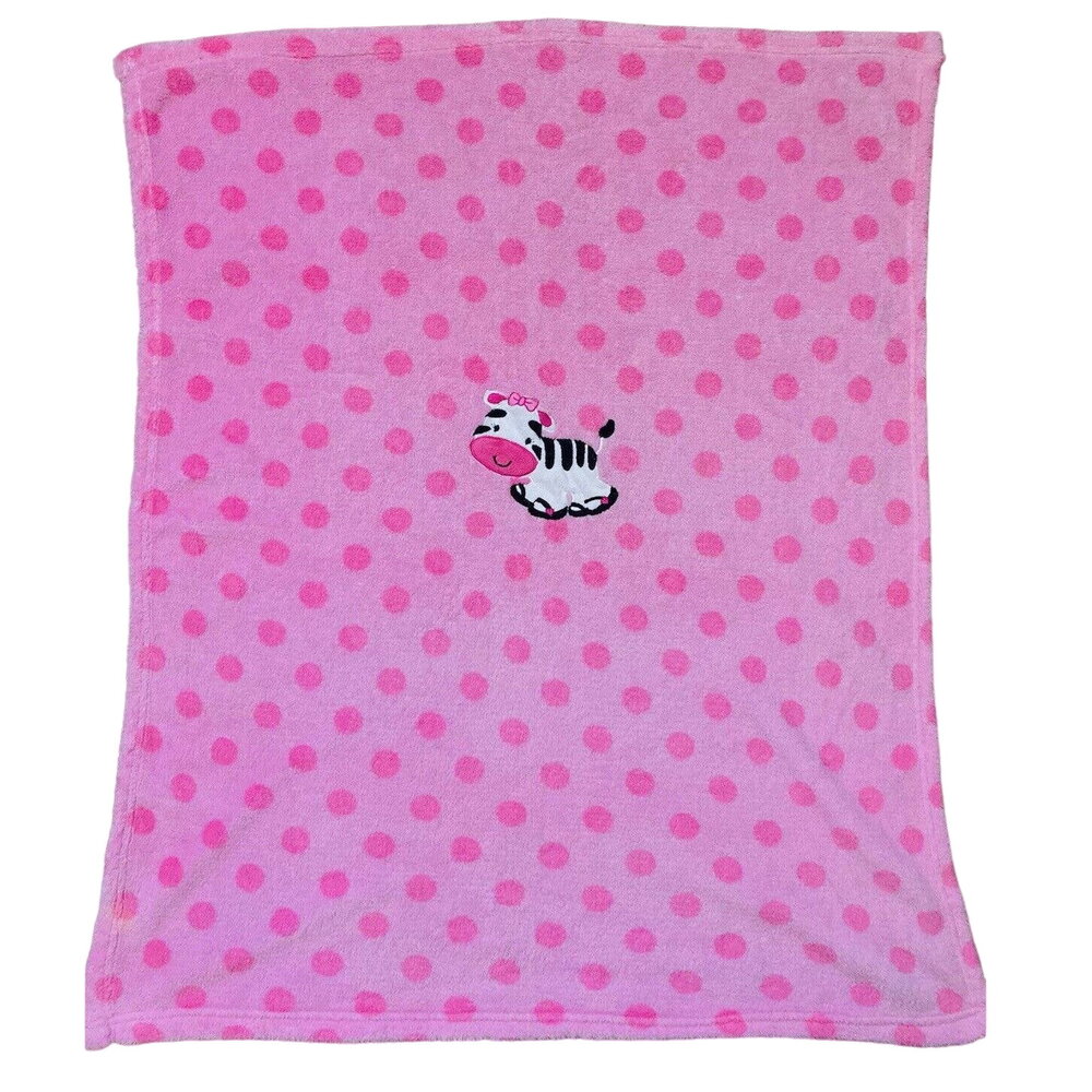 Baby Starters pink Fleece Baby Blanket Cow Polka Dot Circles Black white Jersey